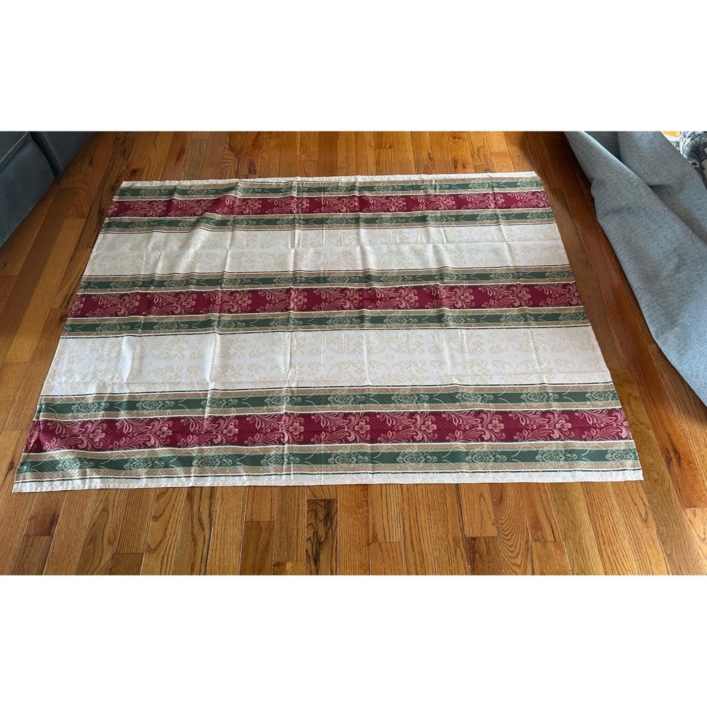 New Damask Floral Striped Tablecloth Burgundy Green Ivory Rectangular Holiday